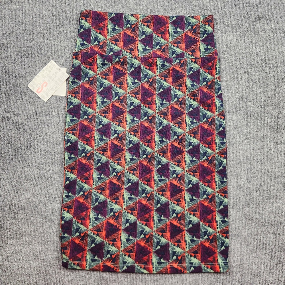 LuLaRoe Cassie Pencil‎ Skirt Small NWT Geometric Triangle Purple Orange Mint